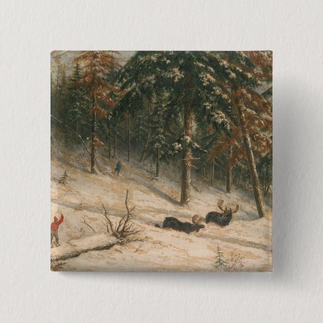 Badge Carré 5 Cm Orignaux de chasse (Devant)