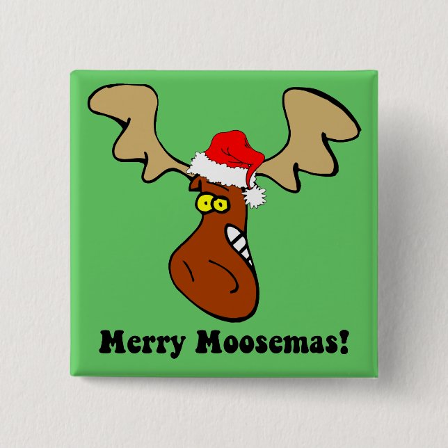 Badge Carré 5 Cm Orignaux drôles de Noël (Devant)