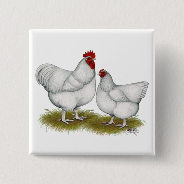 Badge Carré 5 Cm Orpington : Paire blanche (Devant)