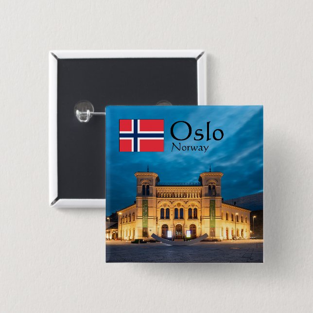 Badge Carré 5 Cm Oslo Norvège (Devant & derrière)