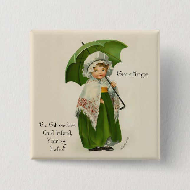 Badge Carré 5 Cm Ould Irlande Salutations (Devant)