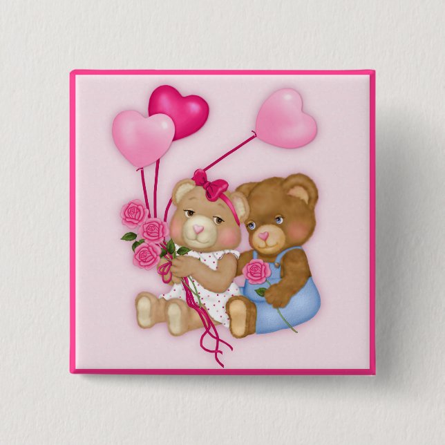 Badge Carré 5 Cm Ours amoureux (Devant)