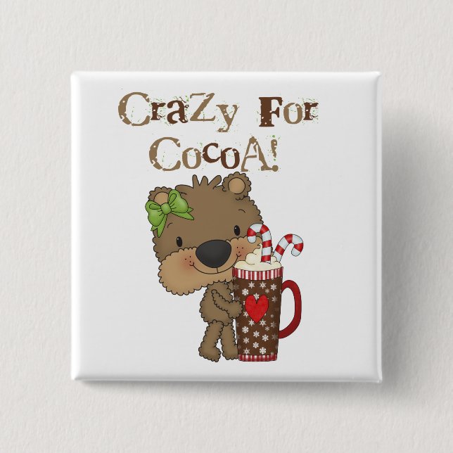 Badge Carré 5 Cm Ours de fille fou pour le cacao (Devant)