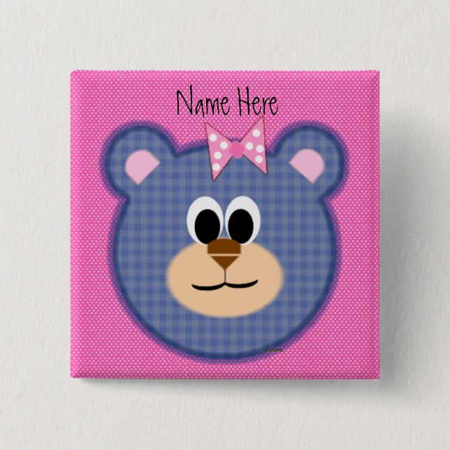 Badge Carré 5 Cm Ours de nounours Checkered (Devant)