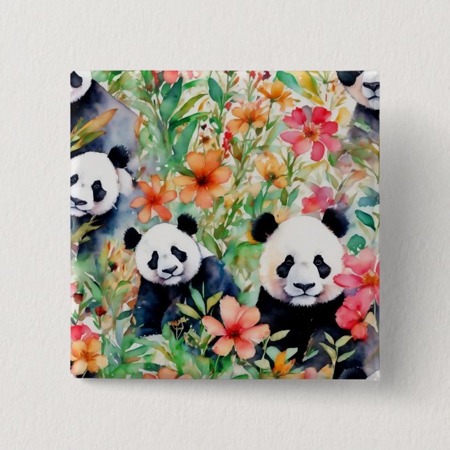 Badge Carré 5 Cm Ours de panda aquarelle (Devant)