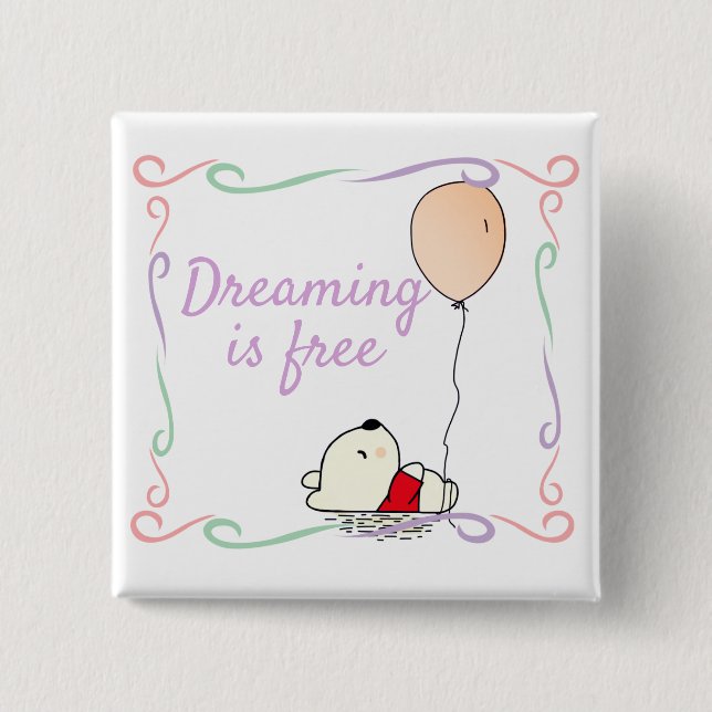 Badge Carré 5 Cm Ours de rêve libre avec ballons (Devant)