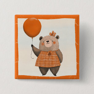 Badge Carré 5 Cm Ours de robe orange plaqué avec poil