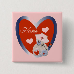 Badge Carré 5 Cm Ours d'infirmière avec le T-shirts et les cadeaux 