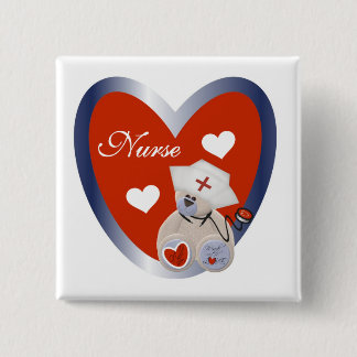Badge Carré 5 Cm Ours-infirmière avec T-shirts et cadeaux de coeur