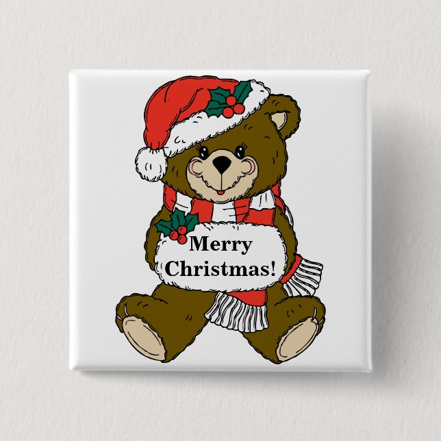 Badge Carré 5 Cm Ours joyeux Noël (Devant)
