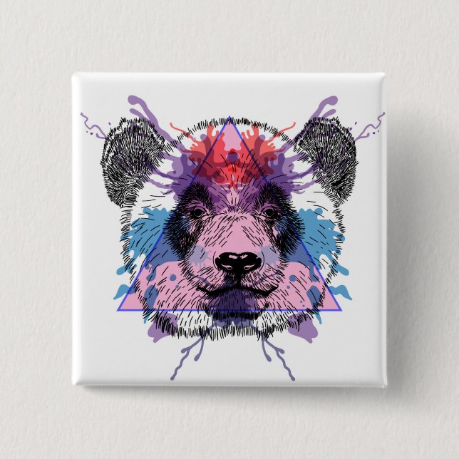 Badge Carré 5 Cm Ours panda géométrique (Devant)