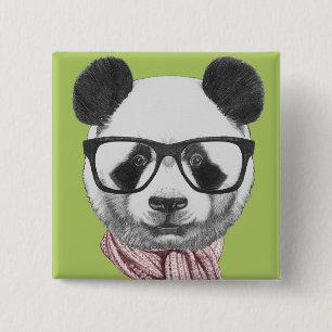Badge Carré 5 Cm Ours panda prêt d'hiver