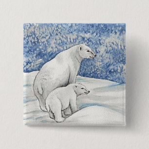 Badge Carré 5 Cm Ours polaires de neige