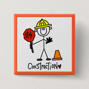 Badge Carré 5 Cm Ouvrier de construction bonhomme allumette