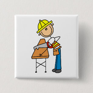 Badge Carré 5 Cm Ouvrier du bâtiment sciant une planche
