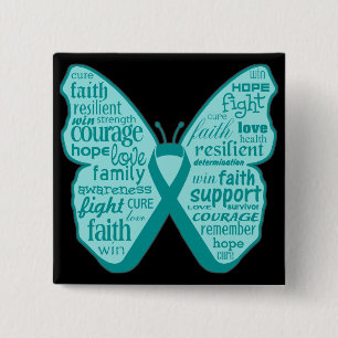 Badge Carré 5 Cm Ovarian Cancer Butterfly Collage of Words