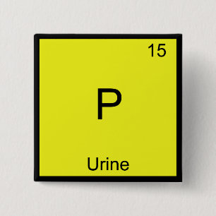 Badge Carré 5 Cm P - Symbole de l'élément de chimie de l'urine Drôl