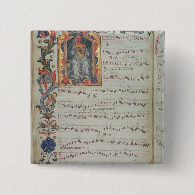 Badge Carré 5 Cm Page de notation musicale avec historiated (Devant)