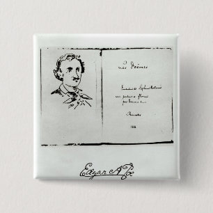 Badge Carré 5 Cm Page titre de "Les Poemes" par Edgar Allan Poe