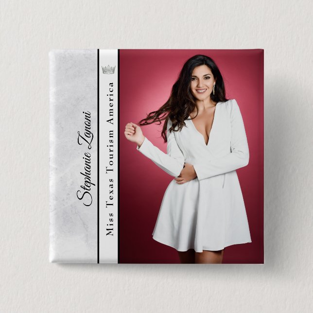 Badge Carré 5 Cm Pageant Sash Button Pin | Marble Ice (Devant)