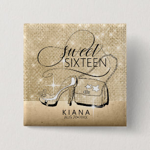 Badge Carré 5 Cm Paillettes et éclat Douce 16 V2 Or ID675