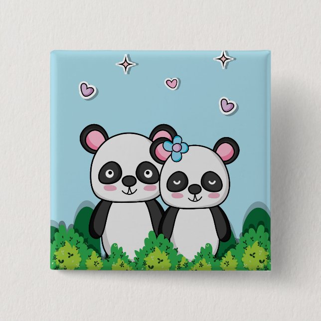 Badge Carré 5 Cm Paire de Pandas (Devant)
