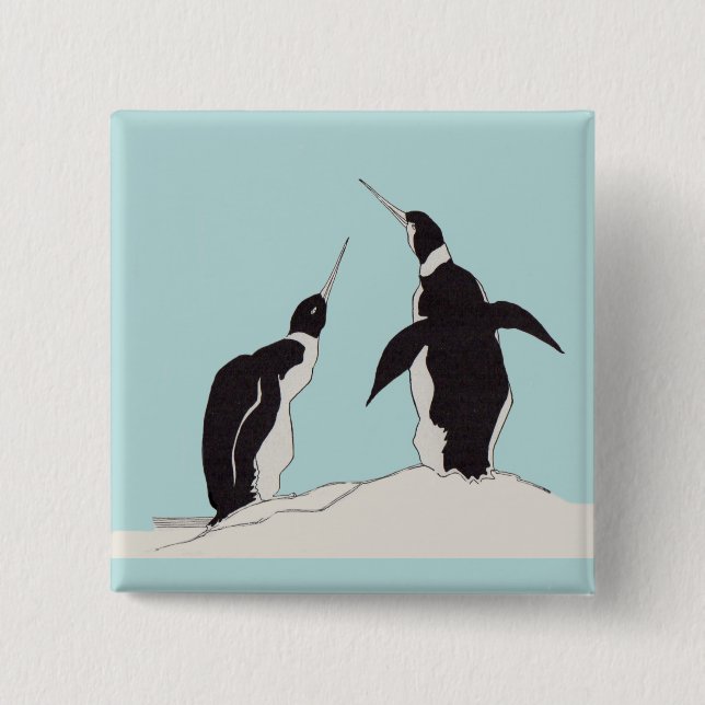 Badge Carré 5 Cm paire de pingouins (Devant)