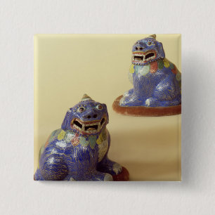 Badge Carré 5 Cm Paires de chiens chinois de cloisonne, XVIIIème
