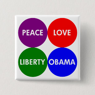 Badge Carré 5 Cm Paix, amour, liberté, bouton d'Obama