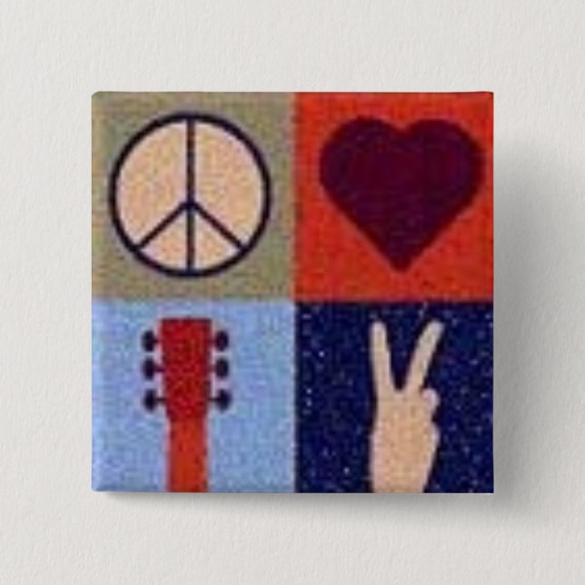 Badge Carré 5 Cm Paix et amour (Devant)