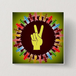 BADGE CARRÉ 5 CM PAIX MONDIALE