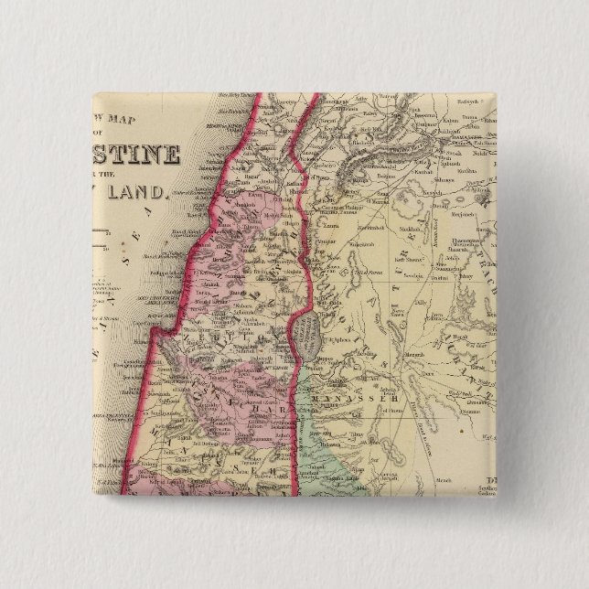 Badge Carré 5 Cm Palestine, Jérusalem Carte par Mitchell (Devant)