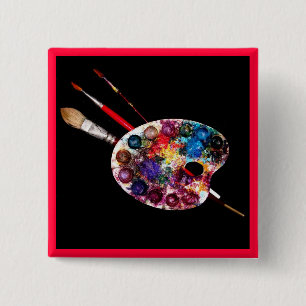 Badge Carré 5 Cm PALETTE DE COULEUR, Peintre, Artiste
