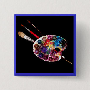 Badge Carré 5 Cm PALETTE DE COULEUR, Peintre, Artiste