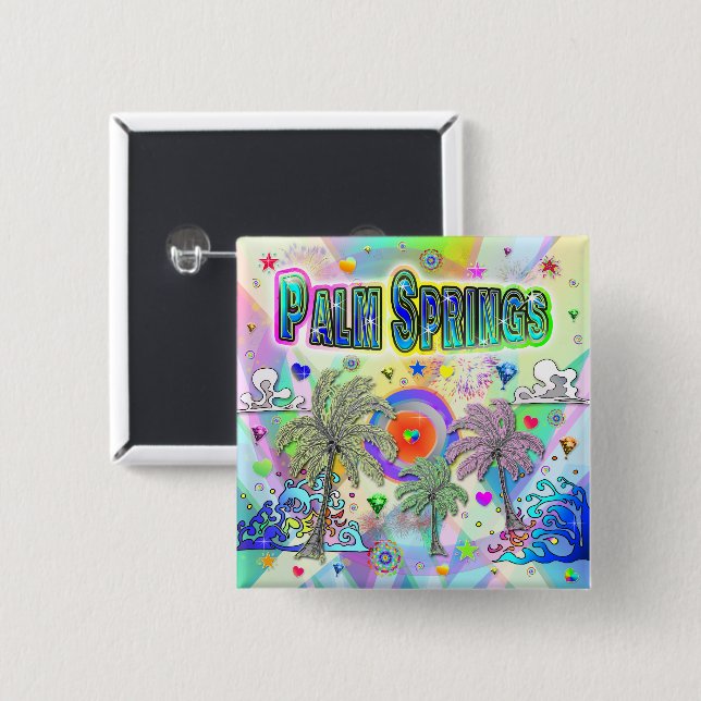 Badge Carré 5 Cm Palm Springs Deep Dream Button (Devant & derrière)