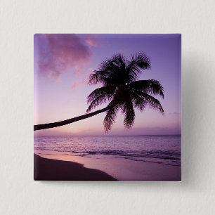 Badge Carré 5 Cm Palmier solitaire au coucher du soleil, plage de C