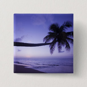 Badge Carré 5 Cm Palmier solitaire au coucher du soleil, plage de C