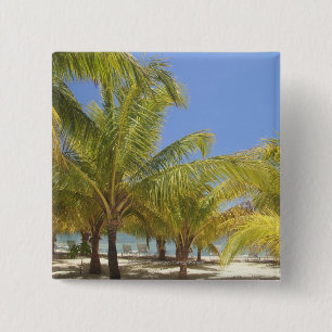 Badge Carré 5 Cm Palmiers sur une plage blanche de sable du
