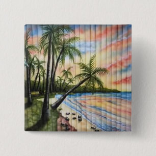 BADGE CARRÉ 5 CM PALMIERS TROPICAUX AVEUGLES DE PLAGE