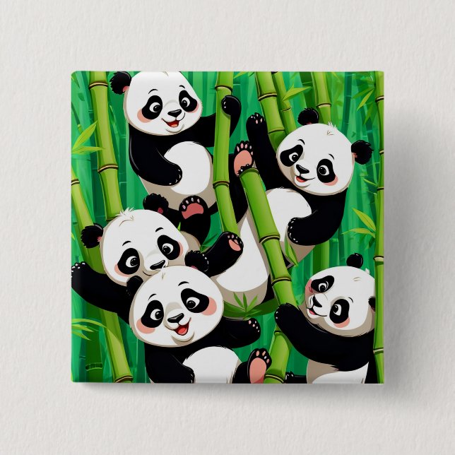Badge Carré 5 Cm Panda Bambou (Devant)