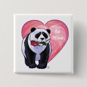 Badge Carré 5 Cm Panda Bear Saint Valentin