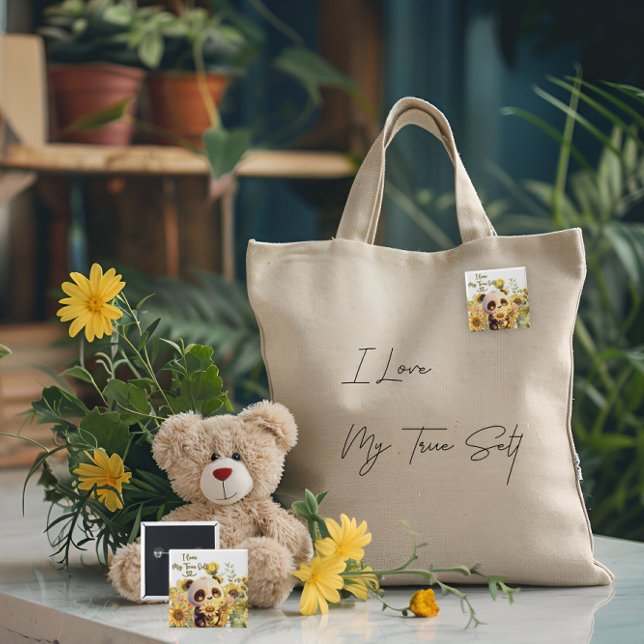 Badge Carré 5 Cm Panda bébé avec bouton tournesol (Créateur téléchargé)