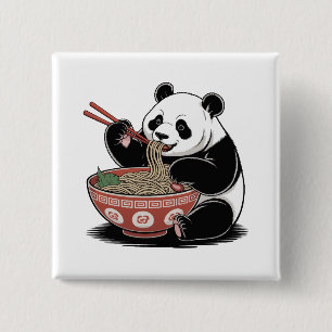 Badge Carré 5 Cm Panda manger Ramen japonais Retro Ukiyo-e Style