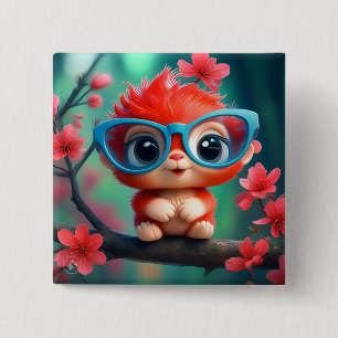 Badge Carré 5 Cm Panda Rose Dessin Animé Sur La Branche-68807