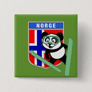 Badge Carré 5 Cm Panda Ski-sautant de la Norvège