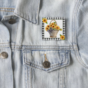 Badge Carré 5 Cm Panier de tournesols