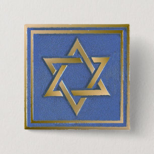 Badge Carré 5 Cm Panneau d'art en étoile de David bleu or 
