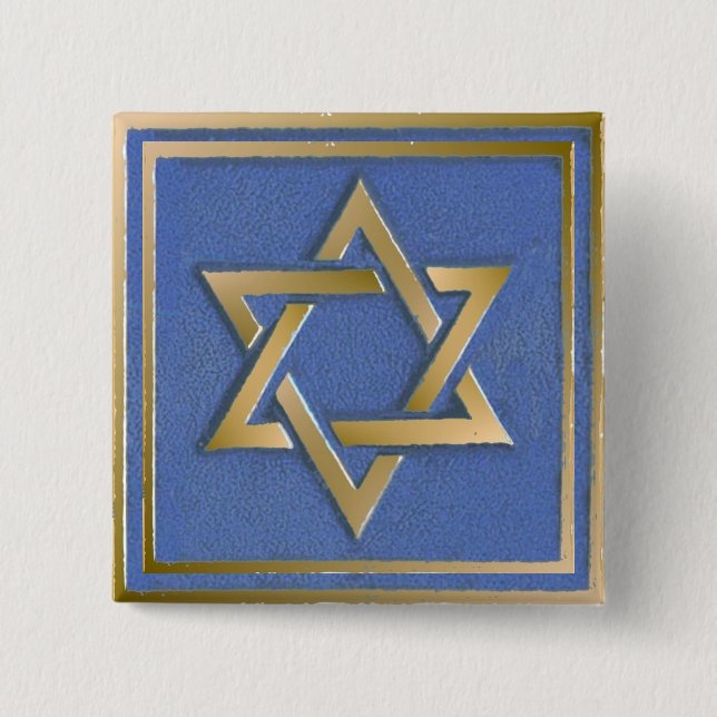Badge Carré 5 Cm Panneau d'art en étoile de David bleu or  (Devant)