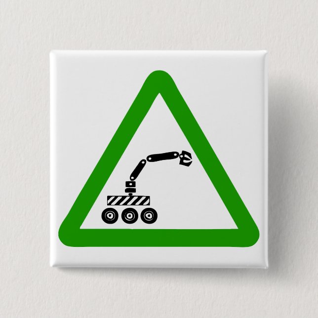 Badge Carré 5 Cm Panneau d'avertissement de passage de robot (Devant)