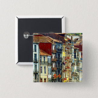 Badge Carré 5 Cm Panorama rive de la ville de Porto au Portugal